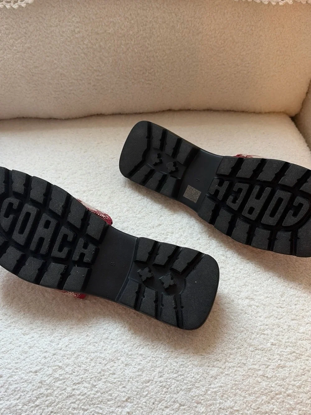 Coach Red & Cream Logo Slide Sandals